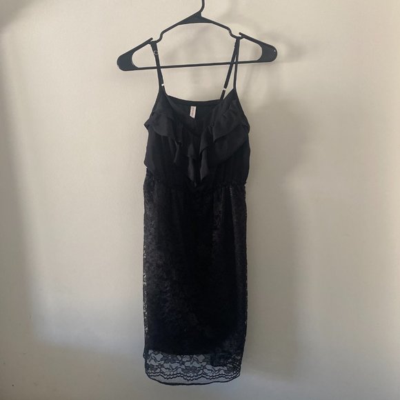 Black Dress with Ruffle Top and Lace Skirt - Picture 1 of 6